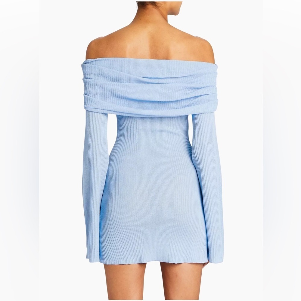 SER.O.YA Galli Mini Dress blue ribbed knit mini off shoulder Sweater Revolve XXS - Picture 4 of 10